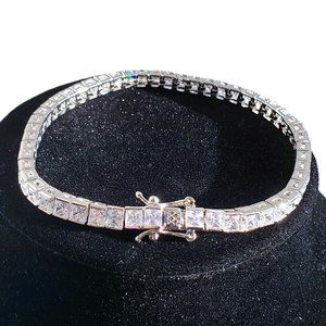 Mens Solid Sterling Silver 2ct Square Diamond Tennis Bracelet Jewelry 7" 7.5"